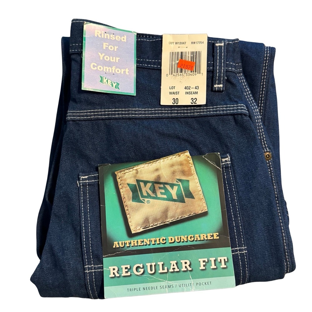 Vintage KEY Authentic Dungaree Jeans 30x32 Regular Fit Carpenter Denim NWT